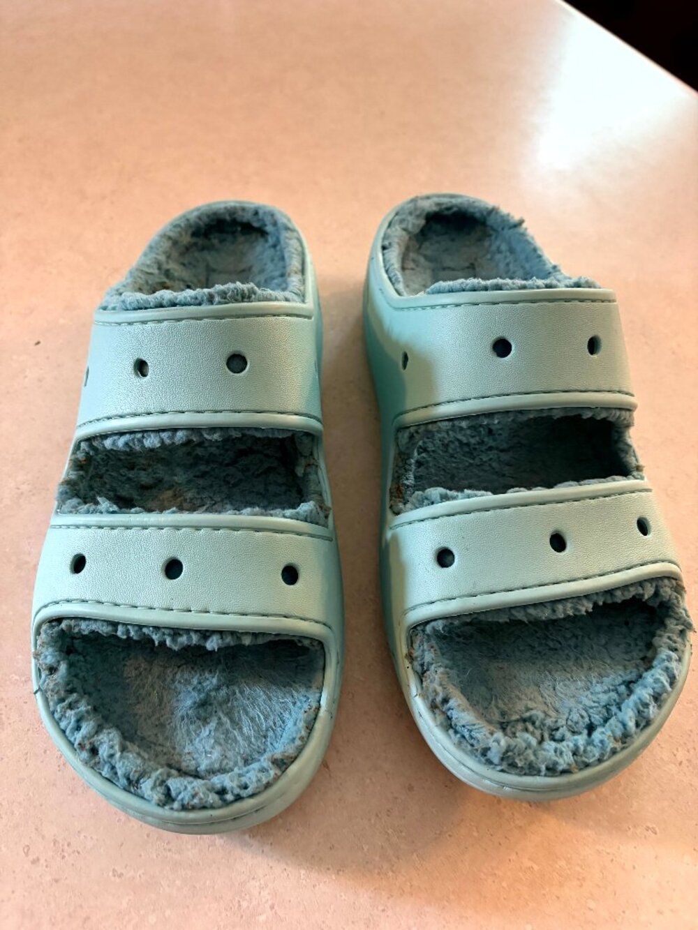 Crocs Unisex Classic Cozy Sandals Teal, Slip-On, Warm, Cozzzy Lined M 10/ W 12